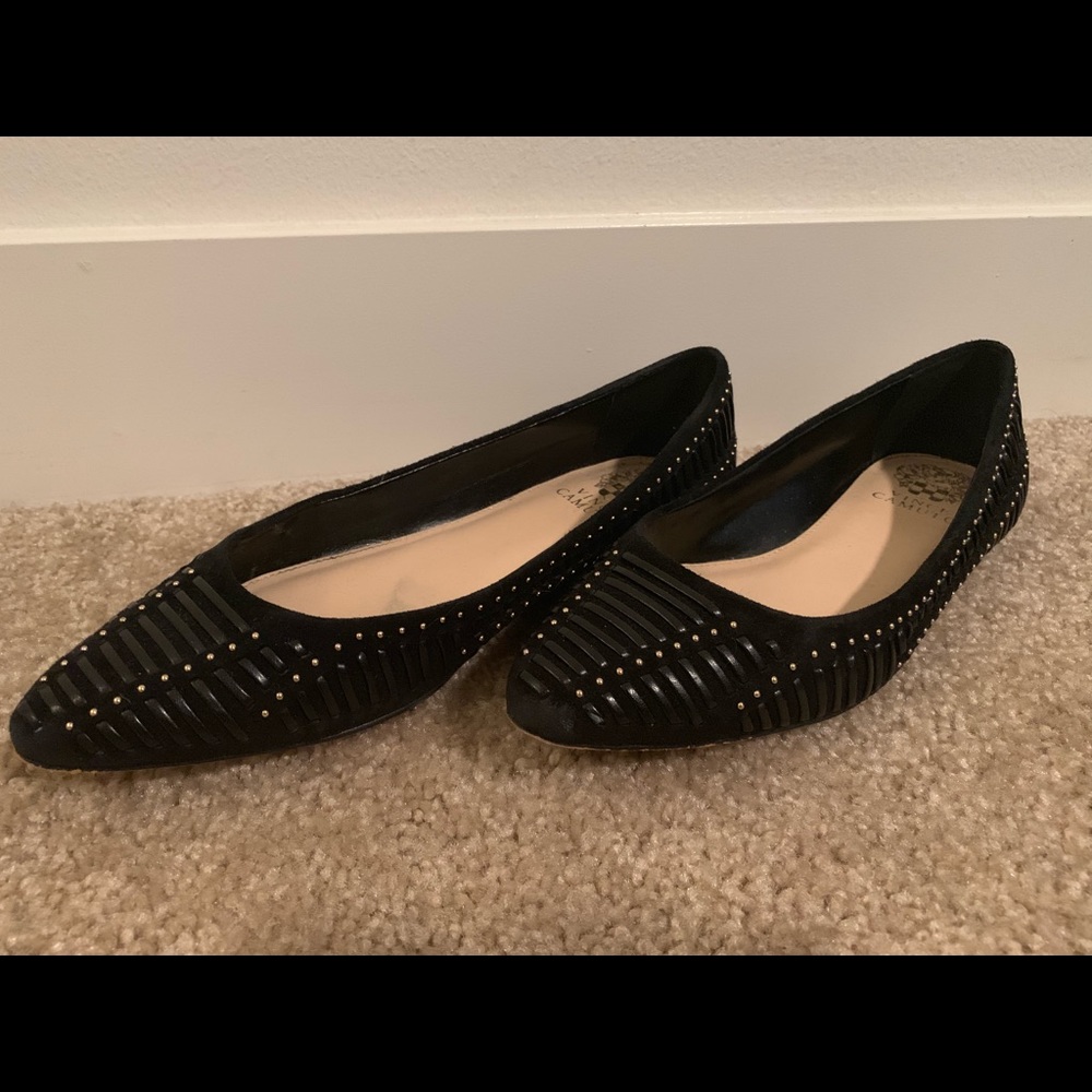 Vince Camuto/Belen Studded & Laced Flat BlackSuede